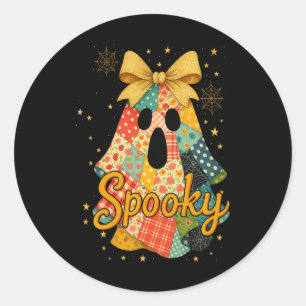 Hugvyn Halloween Patchwork Spooky Ghost Bow Preppy Classic Round Sticker