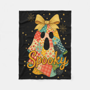 Hugvyn Halloween Patchwork Spooky Ghost Bow Preppy Fleece Blanket