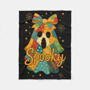 Hugvyn Halloween Patchwork Spooky Ghost Bow Preppy Fleece Blanket