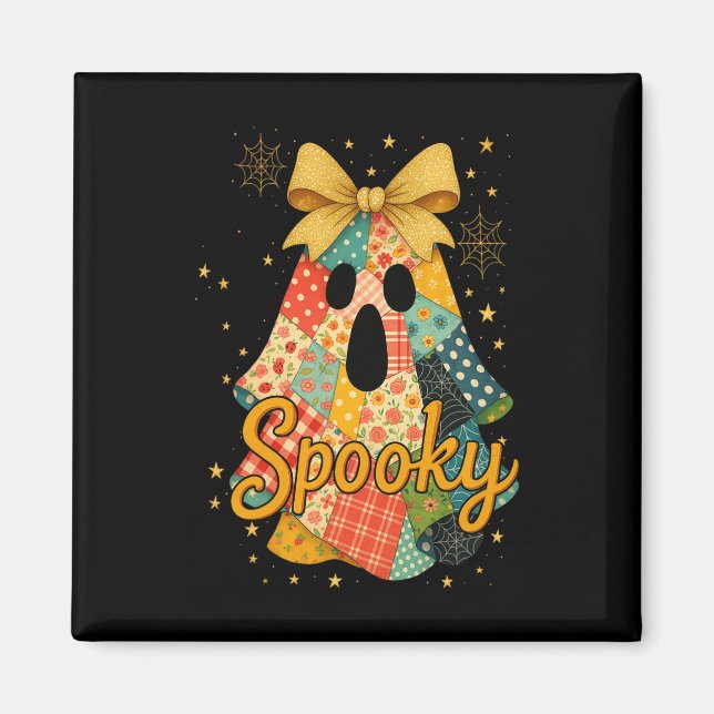 Hugvyn Halloween Patchwork Spooky Ghost Bow Preppy Magnet (Front)