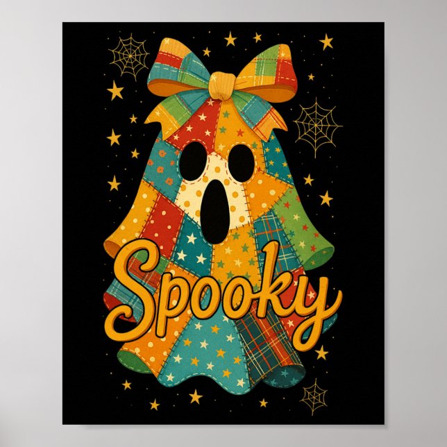 Hugvyn Halloween Patchwork Spooky Ghost Bow Preppy Poster (Front)