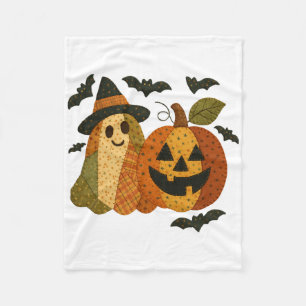 Hugvyn Halloween Preppy Patchwork Pumpkin Floral A Fleece Blanket