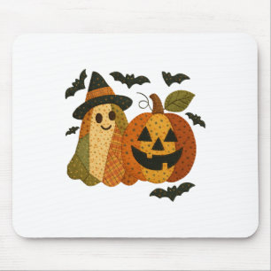 Hugvyn Halloween Preppy Patchwork Pumpkin Floral A Mouse Pad