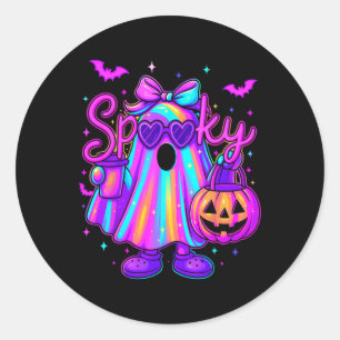 Hugvyn Halloween Spooky Ghost Girl Pastel Pumpkin  Classic Round Sticker