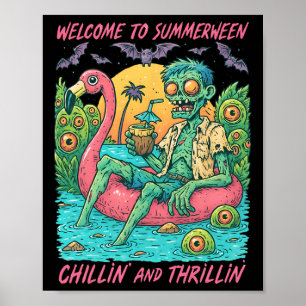 Hugvyn Halloween Summerween Zombie Float Flamingo Poster