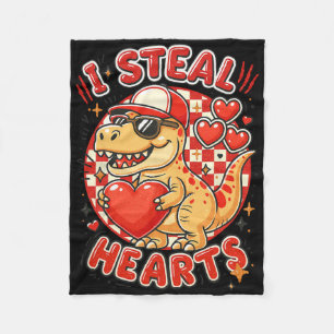 Hugvyn I Steal Hearts Valentine Boys Dinosaur Hold Fleece Blanket