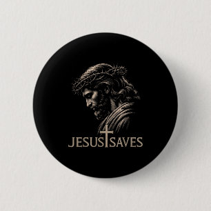 Hugvyn Jesus Saves Minimalist Christian Faith Cros 6 Cm Round Badge