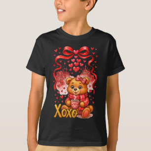 Hugvyn Valentine Bear Xoxo Retro Coquette Heart Ll T-Shirt