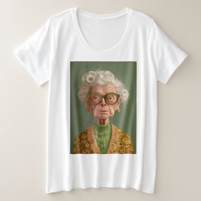 Huh? Grandma Portrait Plus Size T-Shirt (Design Front)
