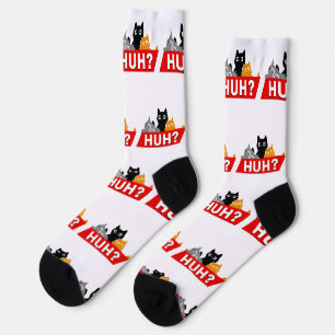 "Huh?" Silly Multicolor Cartoon Cats Meme Socks