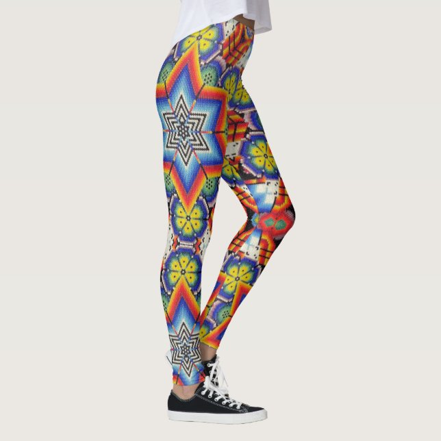 Huichol Beadwork Mexican Folk-Art Bead Work Yoga Leggings (Right)