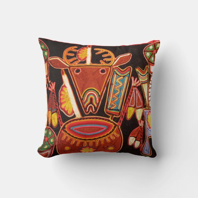 Huichol Bull Throw Pillow (Front)