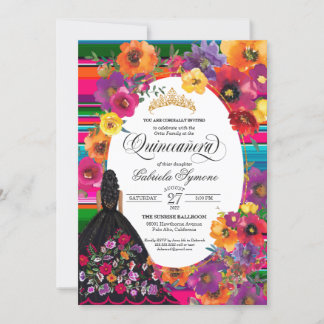Huipil Floral Mexican Embroidery Gown Quinceanera Invitation