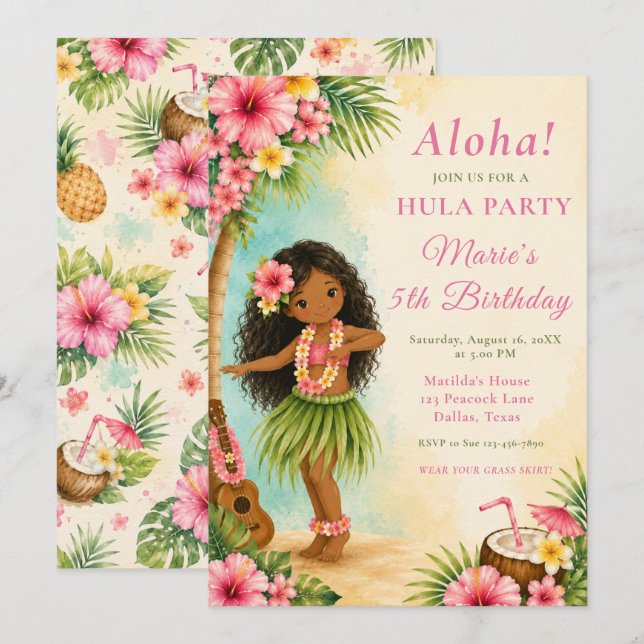 Hula Birthday Party Invitation (Front/Back)