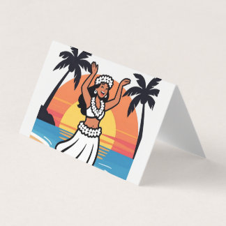 Hula dance beach party sunset tropical island art business card