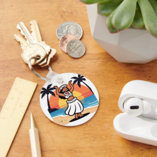 Hula dance beach party sunset tropical island art key ring