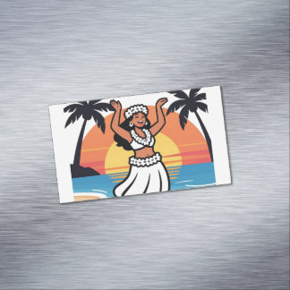 Hula dance beach party sunset tropical island art magnetic business card