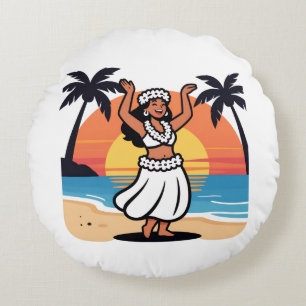 Hula dance beach party sunset tropical island art round cushion
