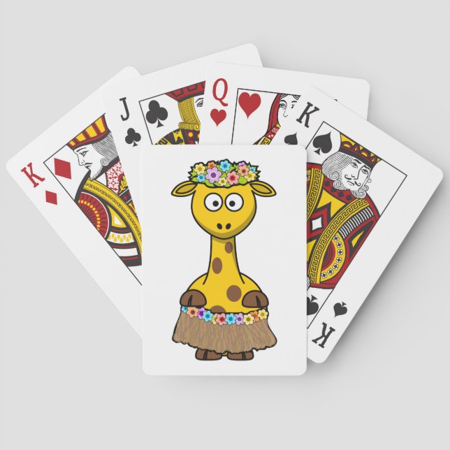 Hula Dancer Giraffe Cartoon Playing Cards (Back)