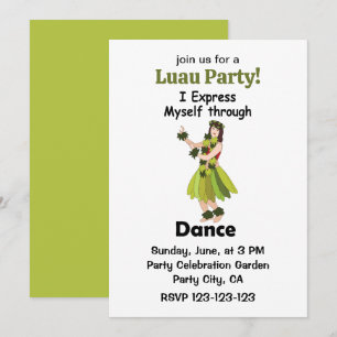 Hula Dancer Girl Expressing Dance Luau Party Invitation