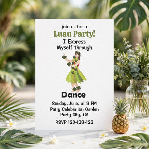 Hula Dancer Girl Expressing Dance Luau Party Invitation
