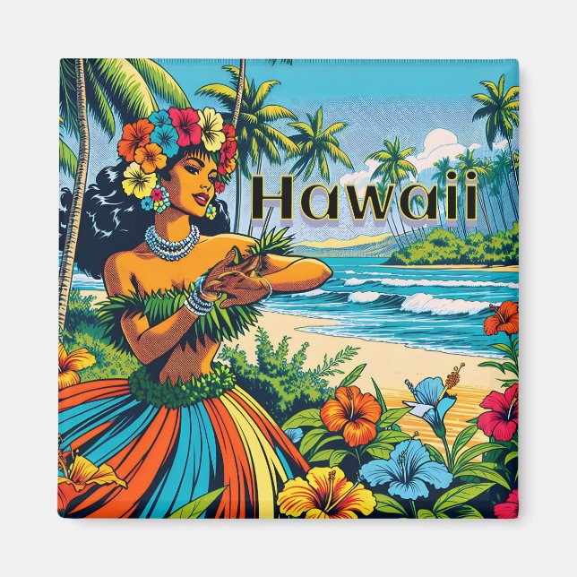 Hula Dancer on the Hawaiian Islands Magnet (Front)