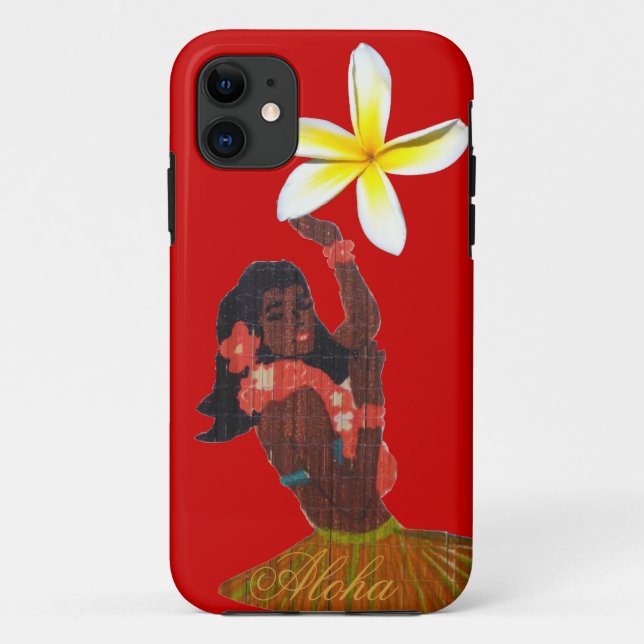 Hula Dancer Tropical Plumeria on red Case-Mate iPhone Case (Back)