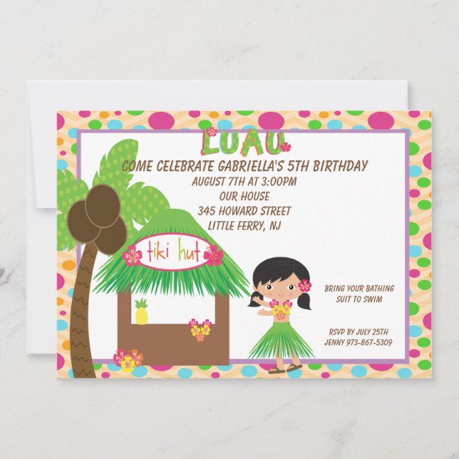 Hula Girl at Tiki Hut tBirthday Invitation (Front)