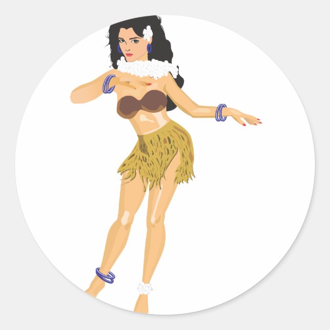 Hula Girl Classic Round Sticker (Front)