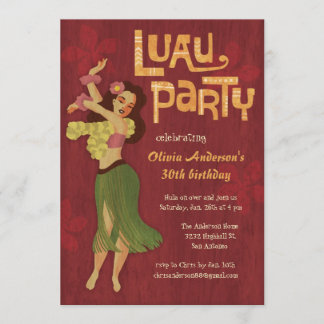 Hula Girl Hawaiian Luau Invitations