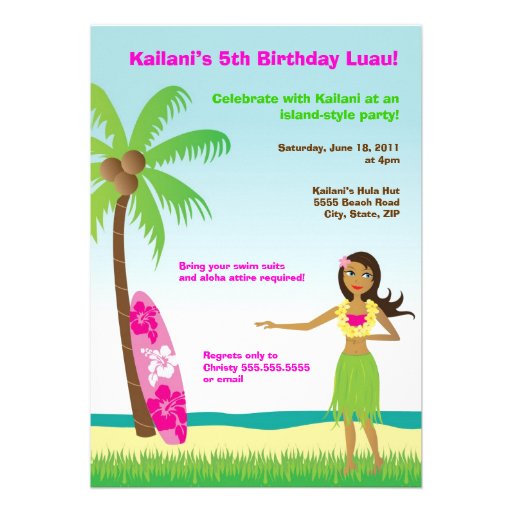 Luau Girl Birthday Party Invitations 8