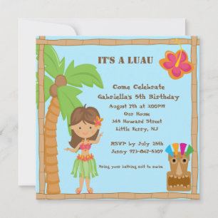 Hula Girl Luau Square Birthday Invitation
