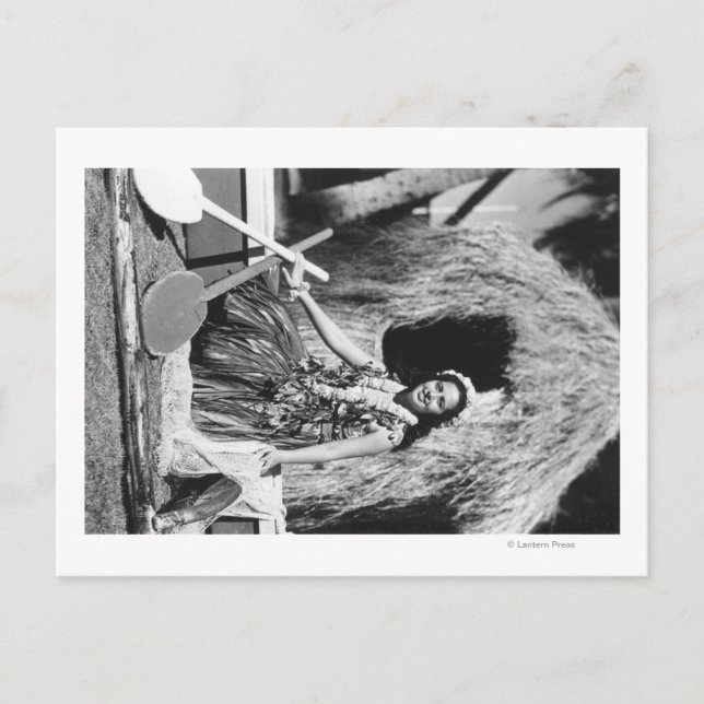 Hula Girl with Outrigger Canoe Hawaii Photograph Postcard (Front)