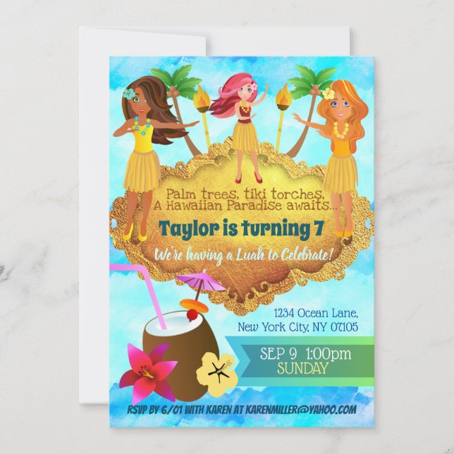 Hula Girls Birthday Invitations (Front)
