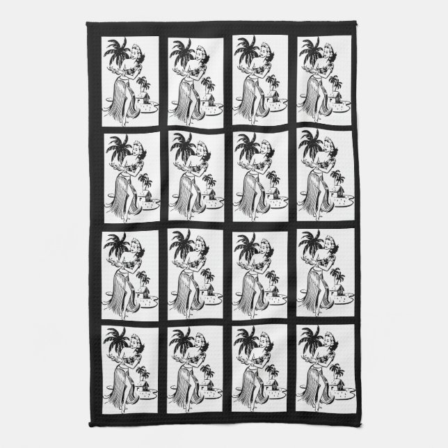 Hula Girls Dancer Hawaiian Palm Tree Tropical Kitc Tea Towel (Vertical)