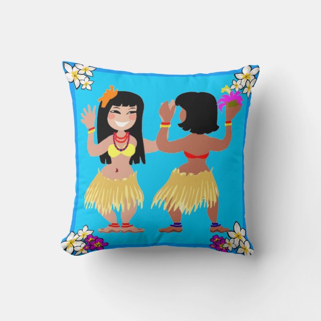Hula Girls Dancing On Light Blue Pillow (Front)