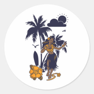 Hula Hawaiian Girl Vintage Graphic Classic Round Sticker