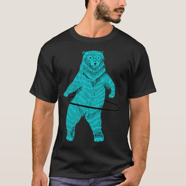 Hula Hooping Hoop Dancing Blue Hipster Bear Art Pr T-Shirt (Front)