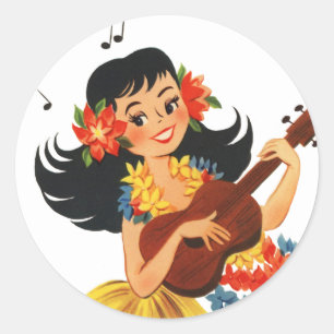 Hula Hula Girl Classic Round Sticker