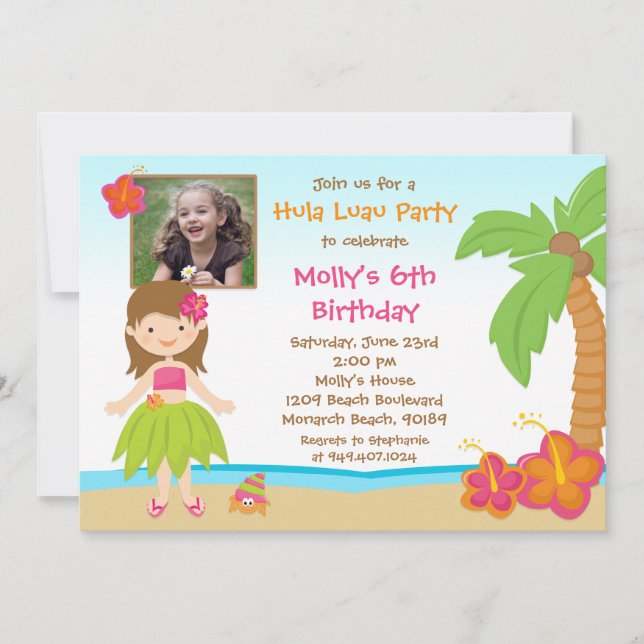 Hula Luau Birthday Party Invitation (Front)