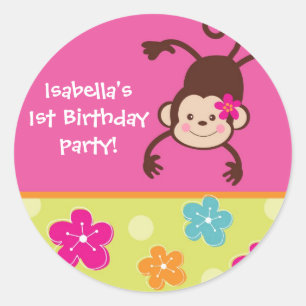 Hula Monkey Luau Bithday Party Favour Stickers