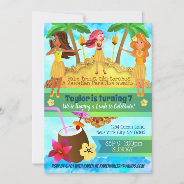 Hula on Over Luah Birthday Invitations (Front)