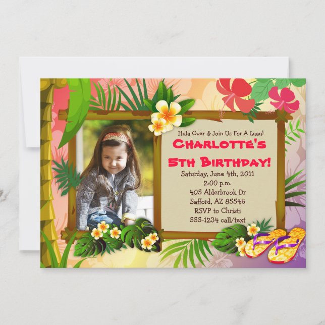 Hula Over!  Hawaiian Tropical Photo Invitations (Front)