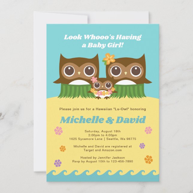 Hula Owl Hawaiian Baby Shower Invitation (Front)