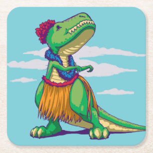 Hula Rex Square Paper Coaster