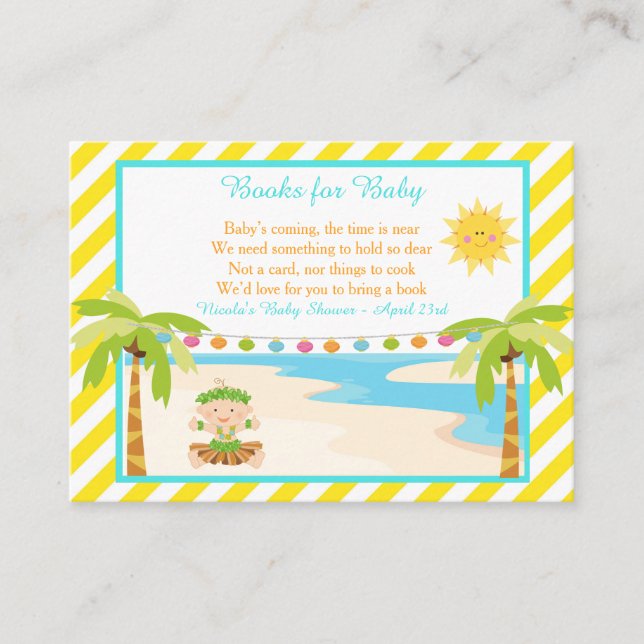 Hula Tropical Boy Book Request for Baby Shower Enclosure Card (Front)