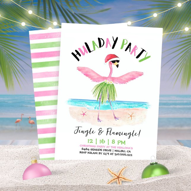 Huladay Party Flamingo Santa Tropical Christmas Invitation (Creator Uploaded)