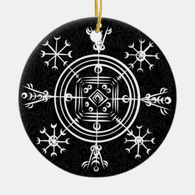 Hulinhjálmur – Norse Sigil of Invisibility Ceramic Tree Decoration (Front)