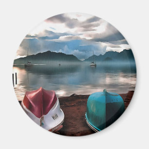 Hulls of Boats And Marmaris Winter Seascape Magnet