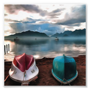 Hulls of Boats And Marmaris Winter Seascape Photo Print